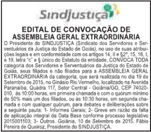 Edital publicado na página 7 dos Classificados do jornal O Popular de 11 de setembro