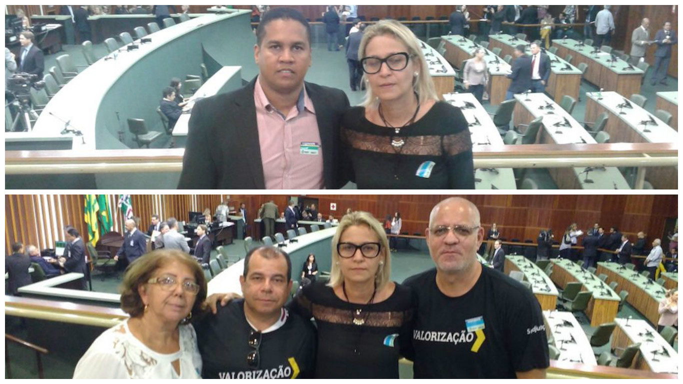 Mara Cristina e Eduardo Faria (acima) representaram a diretoria do SINDJUSTIÇA na Alego; e ainda: sindicato recebe apoio presencial de servidores de Goiânia e da cidade de Goiás