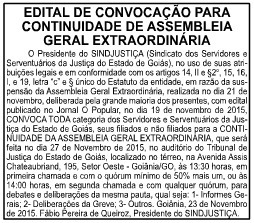Edital de convocação da assembleia foi publicado no jornal O Popular desta terça, 24